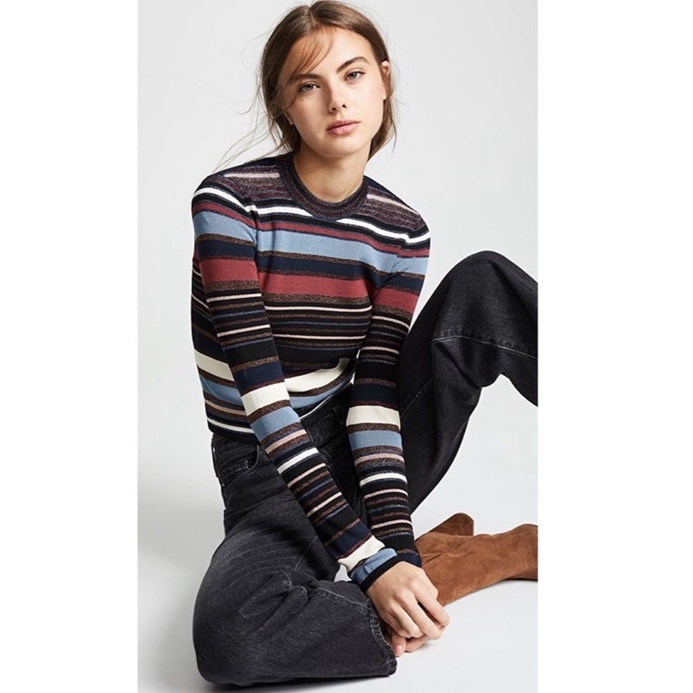 Veronica Beard Palmas Striped Metallic Cropped Sweater Size M Retail $395
